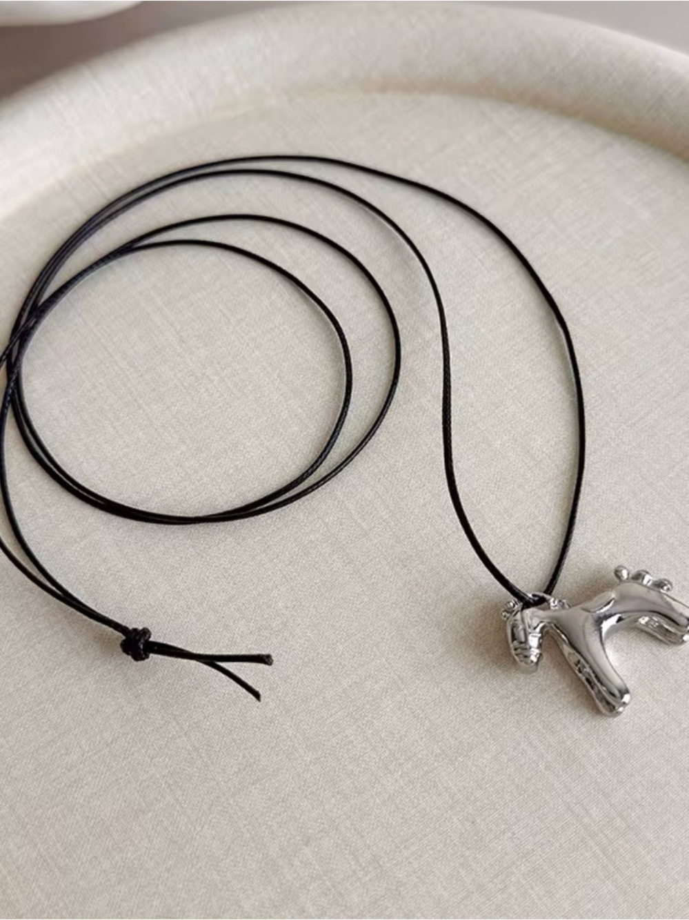 Black Cord Necklace with Silver Horse Pendant